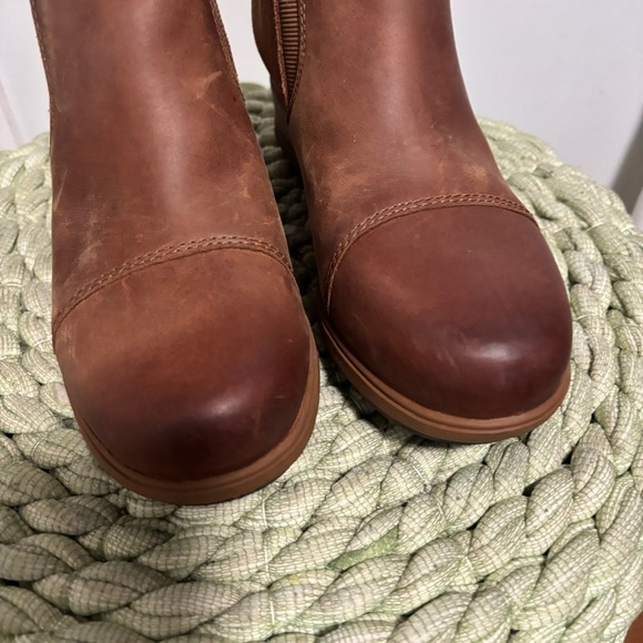 SOREL Evie II Taffy Brown Leather/Suede Hidden Wedge Slip On Chelsea Boots - Picture 7 of 11